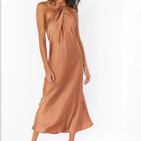 Show Me Your MuMu Dresses & Skirts - Show Me Your MuMu Strapless Satin Dress in Tan